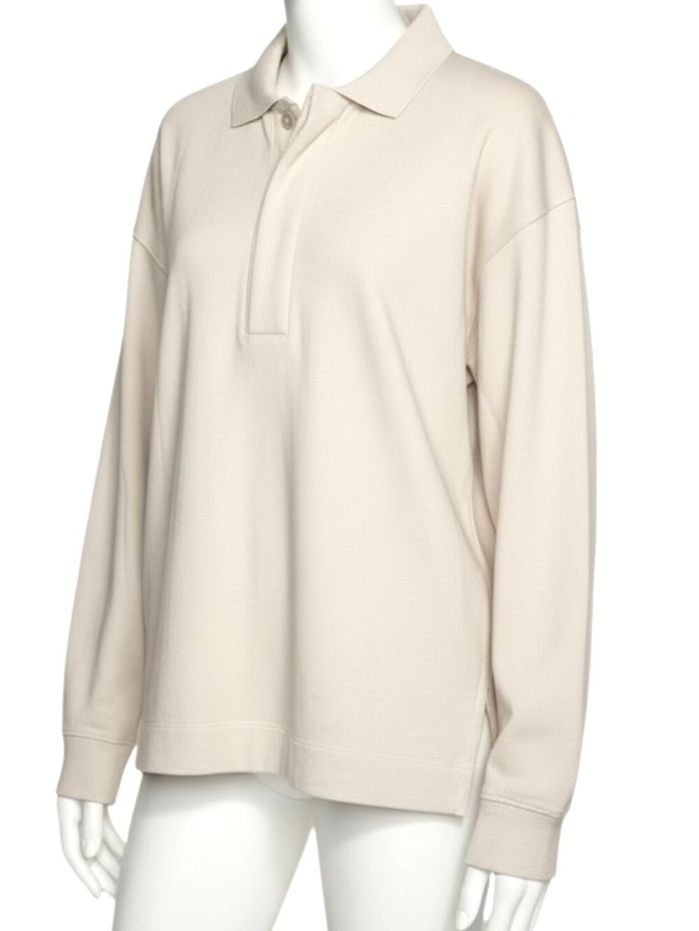 AYR Polo Shirt Knit Top Shirt Blouse Cream Long Sleeve Henley Cream XS